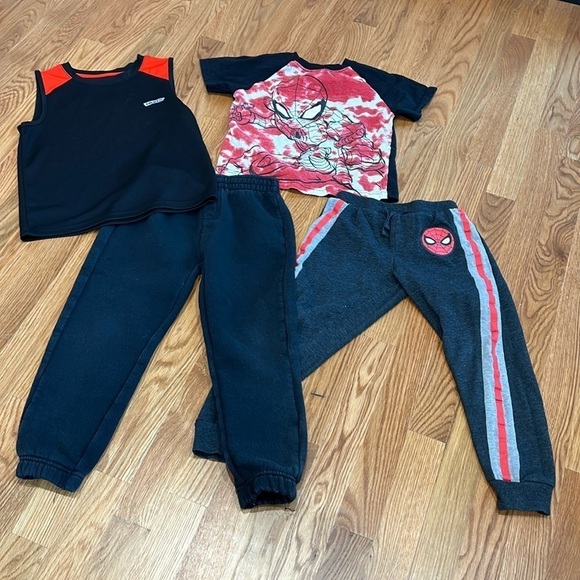 Bundle boys play clothes 4 piece lot pants and tops size 5/6 black and red - Picture 1 of 12